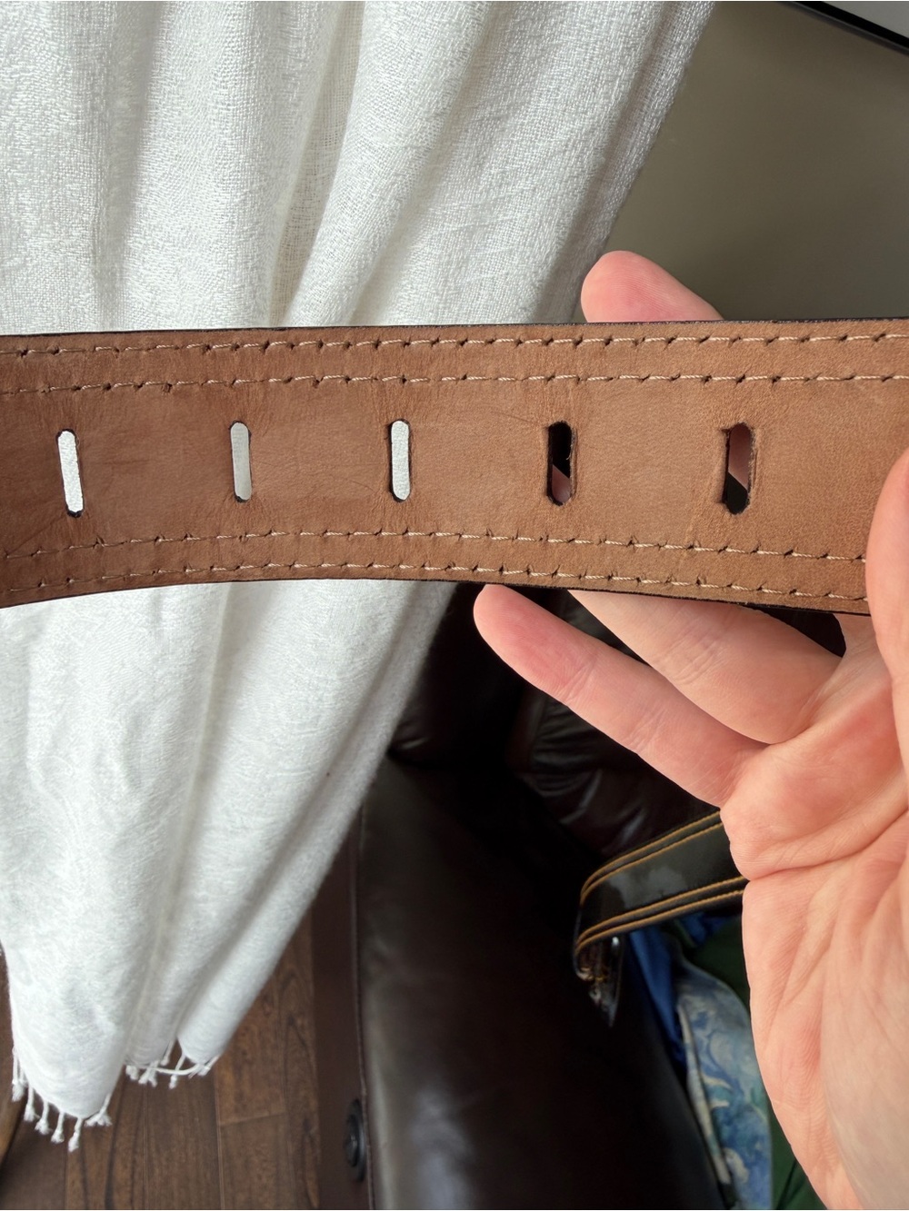 B-FENDI Black Patent Belt with Orange Stitching - Picture 6 of 9